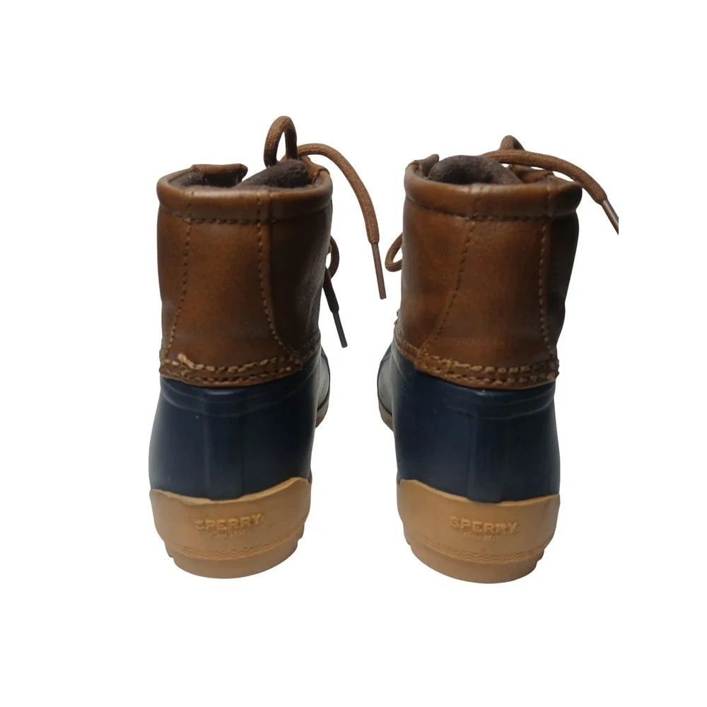 Sperry Port Duck Boots Kids Size 9M Navy Blue Brown All-Weather Lace Up